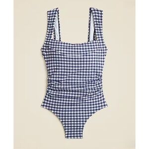 NWT J. Crew Nia Ruched Squareneck One-piece Dark Evening White